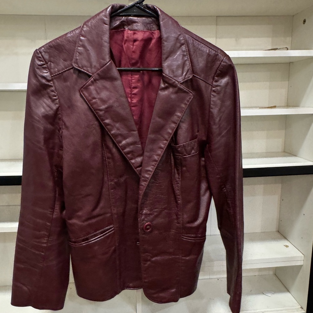Vintage Burgundy Leather Blazer